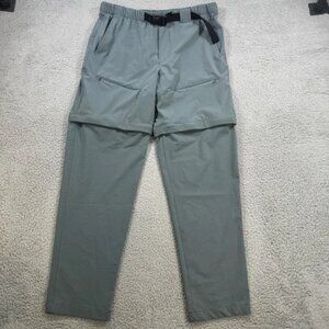 Eddie Bauer Mens L Convertible Zip Off Pants Grey Belted Hiking Outdoor